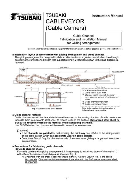 Guide channel construction and installation manual for Gliding arrangement specifications