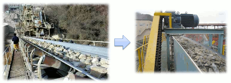 Crushed stone conveyor belt