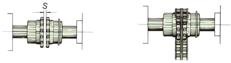グリースを両スプロケット間のS寸法部につめ、歯部にも塗布します。