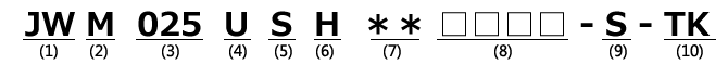 Model number display example JWM025USH**-S-TK